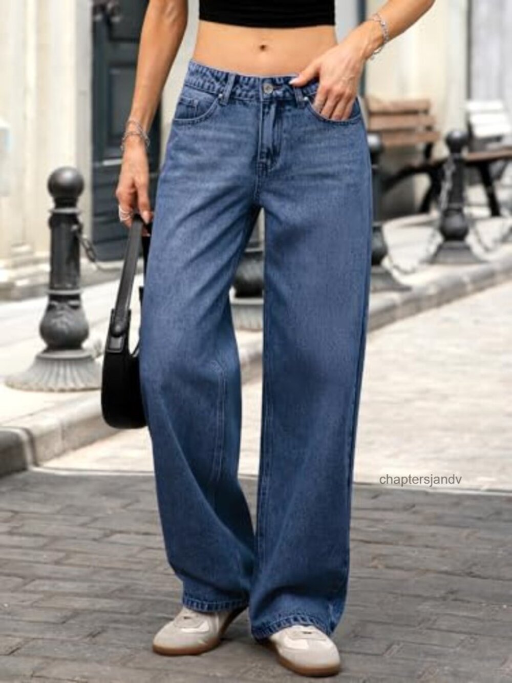 ELLEVEN Low Rise Baggy Jeans Straight Leg Denim Pants - Picture 2 of 6